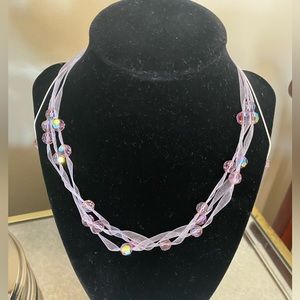 Iridescent bead and organza necklace